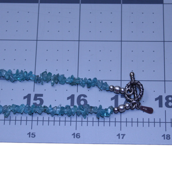 Doug Paulus Apatite Chip Necklace Vintage Signed India DP 925 Toggle Layering - Picture 8 of 8